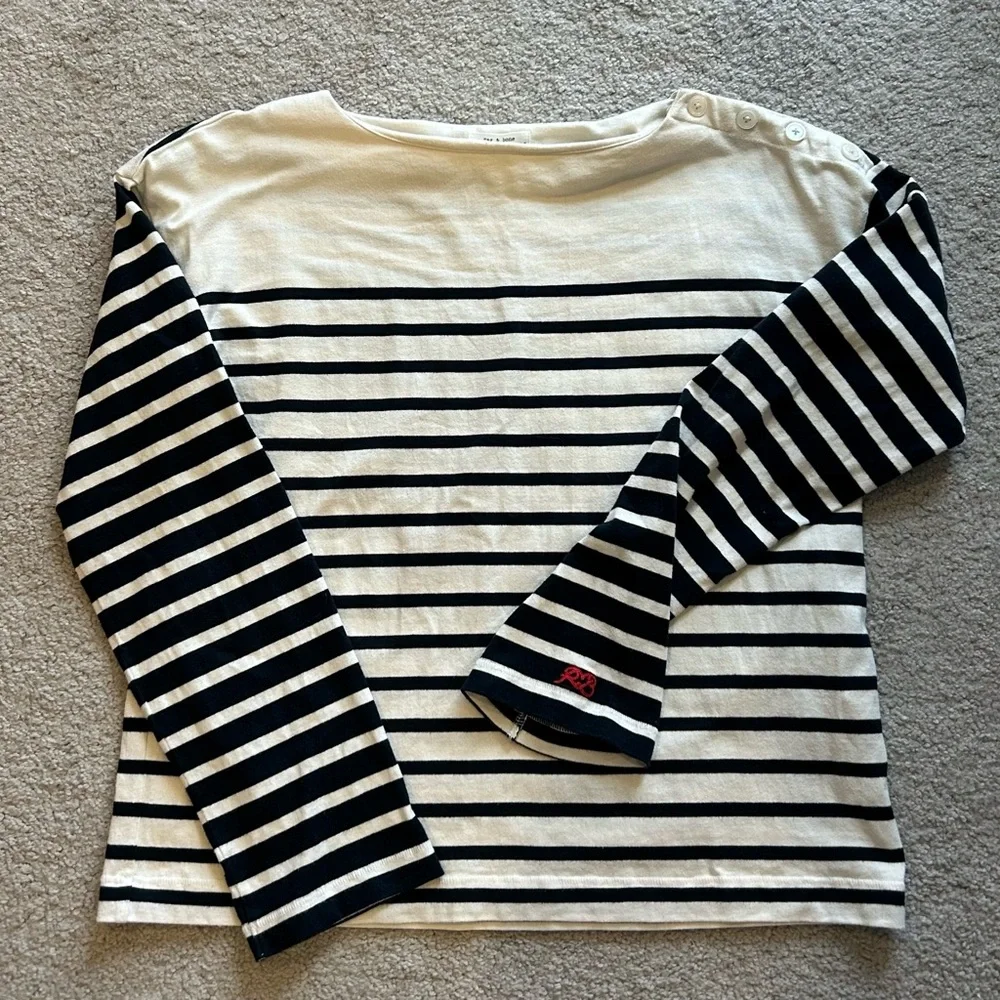 Rag & Bone Bardot Stripe Long Sleeve Shirt Size L - Picture 1 of 6